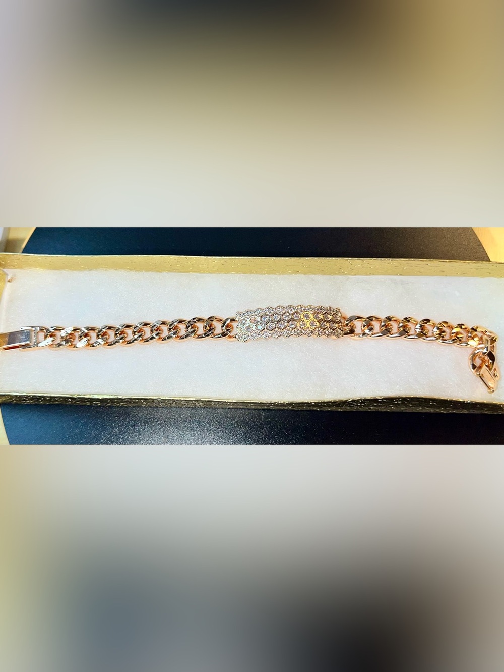 8”L Rose Gold plated Honeycomb Statement Bracelet